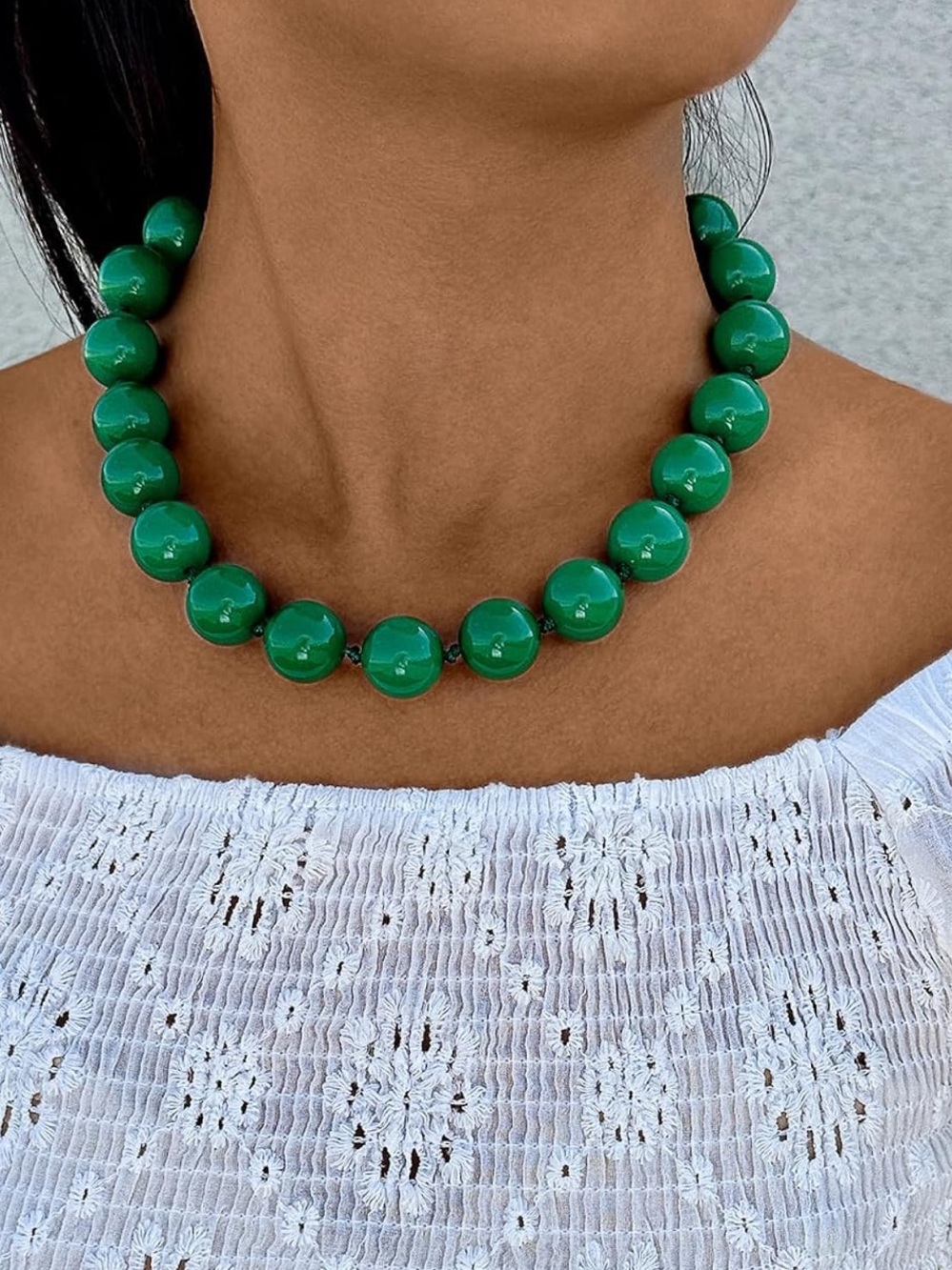 Green Beaded Statement Necklace - Women Jewelry